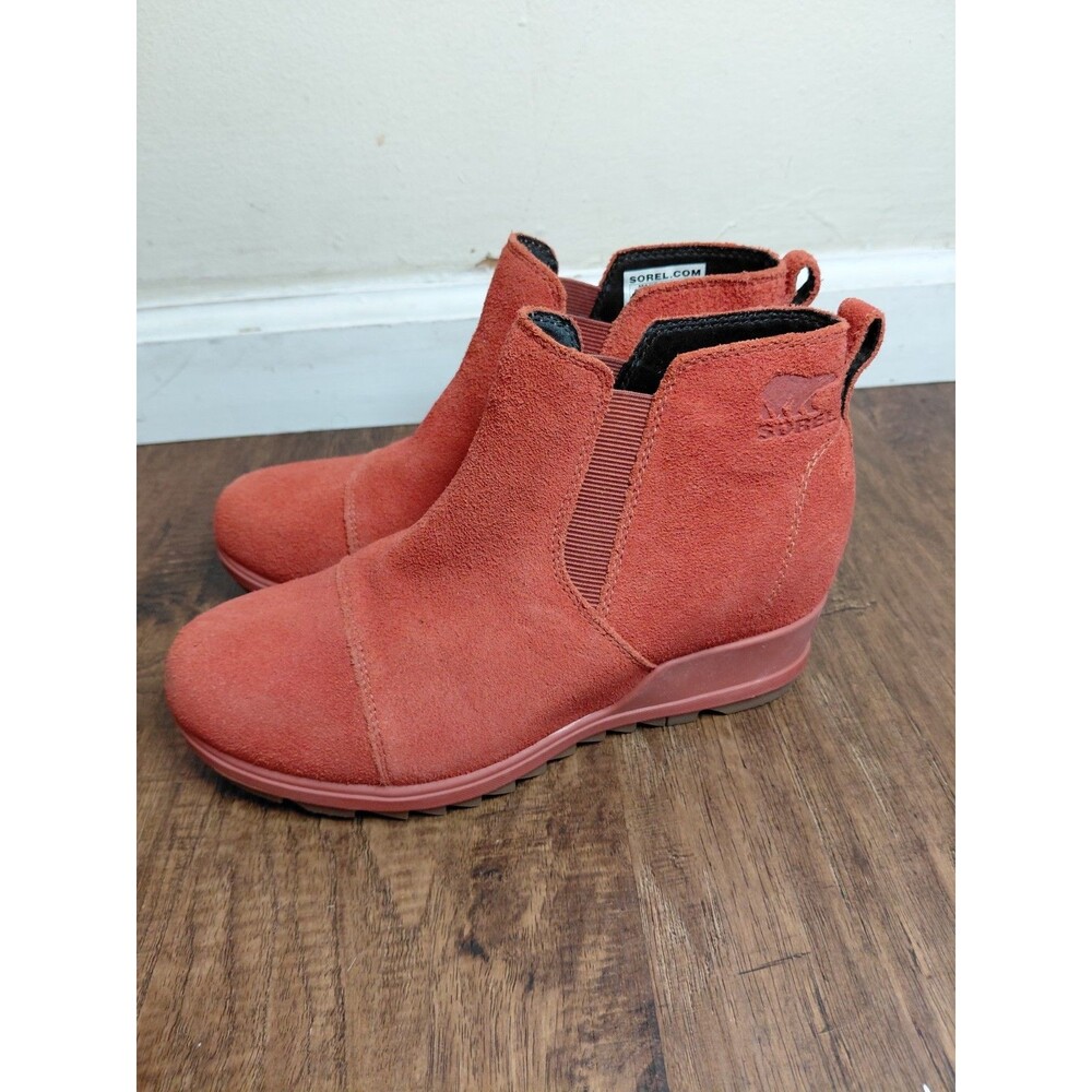 SOREL Evie Pull On Bootie Waterproof Suede Leather Wedge Ankle Booties Sz 7